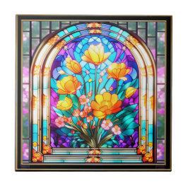Azulejo Ventana Flores Diseño Art Deco Tile Cerámico