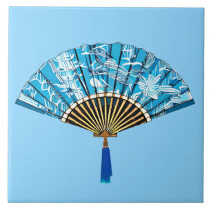Azulejo Ventilador japonés en azul turquesa y blanco