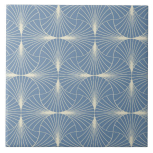 Azulejo Ventiladores de vieira geométrica Art Deco en azul