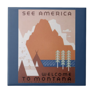 Azulejo Ver América Bienvenido a Montana, Viaje Antiguo