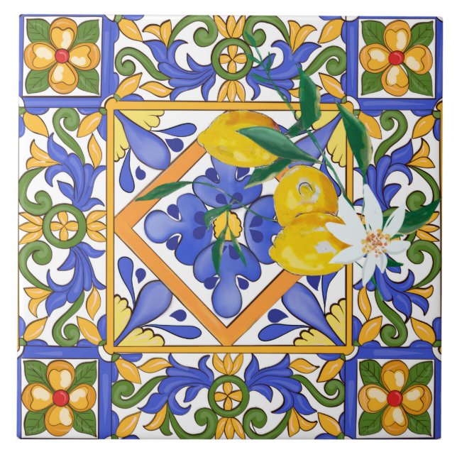 Azulejo Verano,cítricos,siciliano,estilo mediterráneo,limó (Frente)