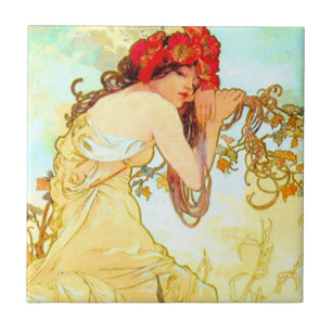 Azulejo Verano de Art Nouveau de Alphonse Mucha