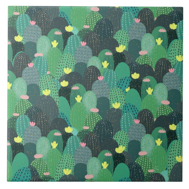 Azulejo Verano Verde Cactus Verde azulado Oro puntos de di (Frente)