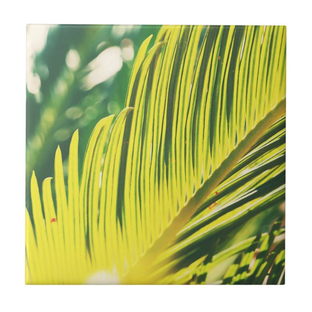 Azulejo Verano Vibes Palm Tree deja verde pálido (Frente)