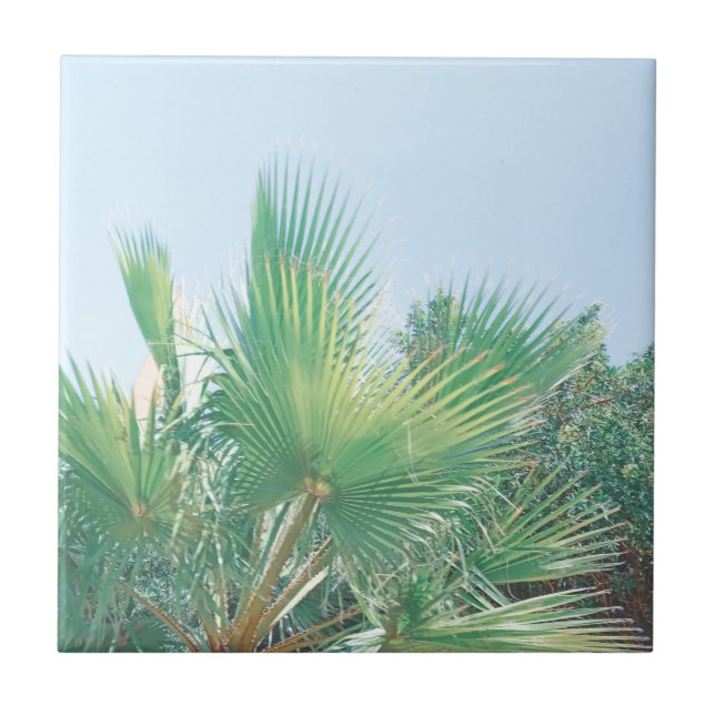 Azulejo Verano Vibes Palm Tree deja verde pálido (Frente)