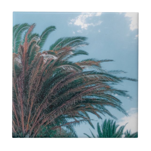 Azulejo Verano Vibes Palm Tree deja verde pálido (Frente)
