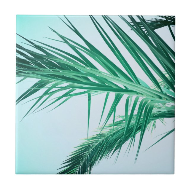 Azulejo Verano Vibes Palm Tree deja verde pálido (Frente)