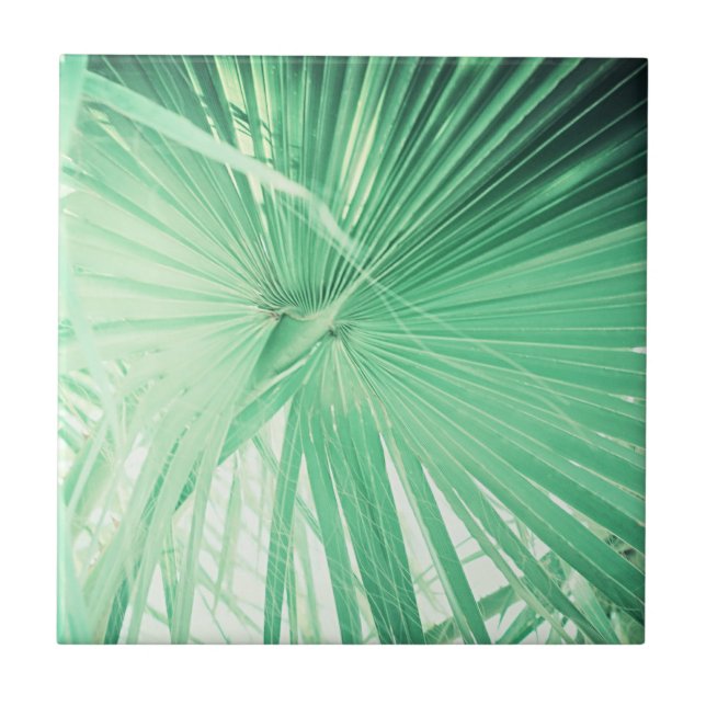 Azulejo Verano Vibes Palm Tree deja verde pálido (Frente)