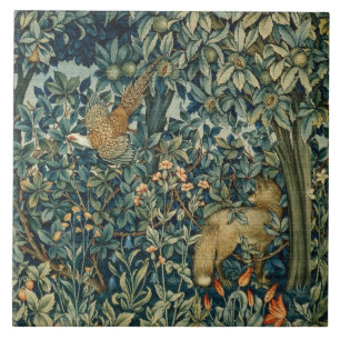 Azulejo VERDAD, ANIMALES FORESTALES Pheasant, Fox, Green F