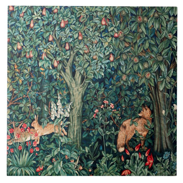 Azulejo VERDAD,Hares DE ANIMALES FORESTALES,Fox,Floral ver (Frente)