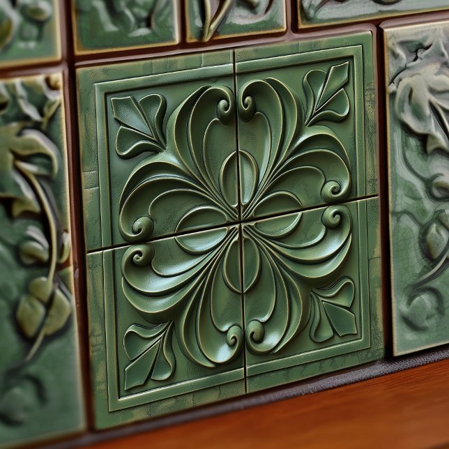 Azulejo Verdant Swirls Art Nouveau Ceramic Tile Quads (Subido por el creador)