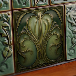 Azulejo Verdant Whirls Art Nouveau Ceramic Tile