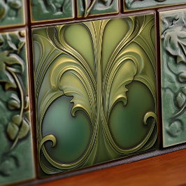 Azulejo Verdant Whirls Art Nouveau Ceramic Tile