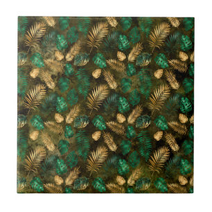 Azulejo Verde Amarillo Tropical Hojas de Palma de la Jungl