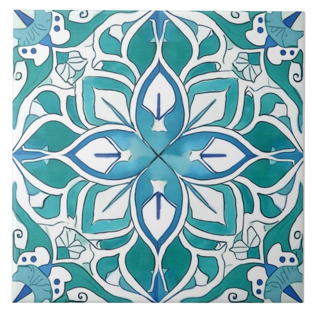 Azulejo Verde azul mediterráneo decorativo (Frente)