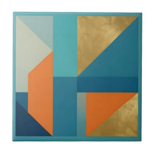 Azulejo Verde Azul Naranja Dorado Geométrico Abstracto