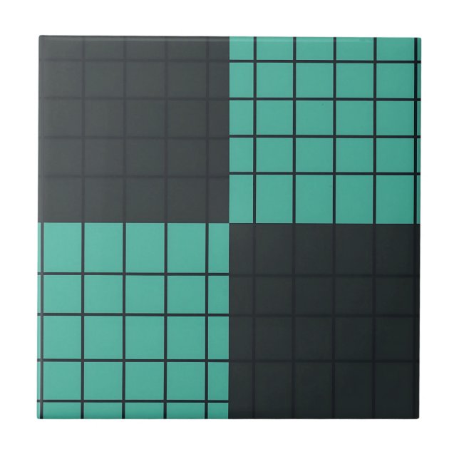 Azulejo Verde azul oscuro gris patrón de cuadrícula modern (Frente)