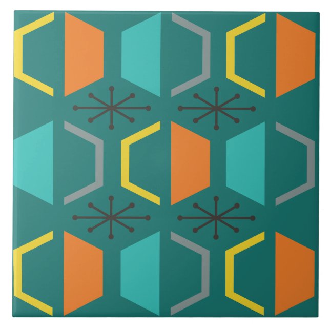 Azulejo Verde azuladas Hexagons modernas de mediados del s (Frente)