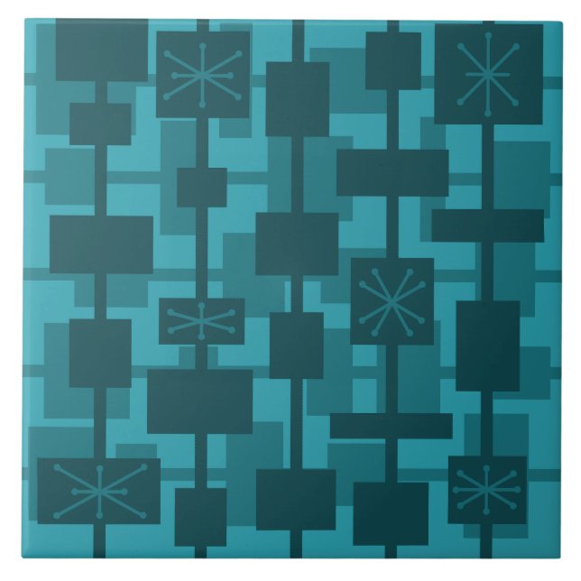 Azulejo Verde azulado geométrico moderno de mediados de si (Frente)