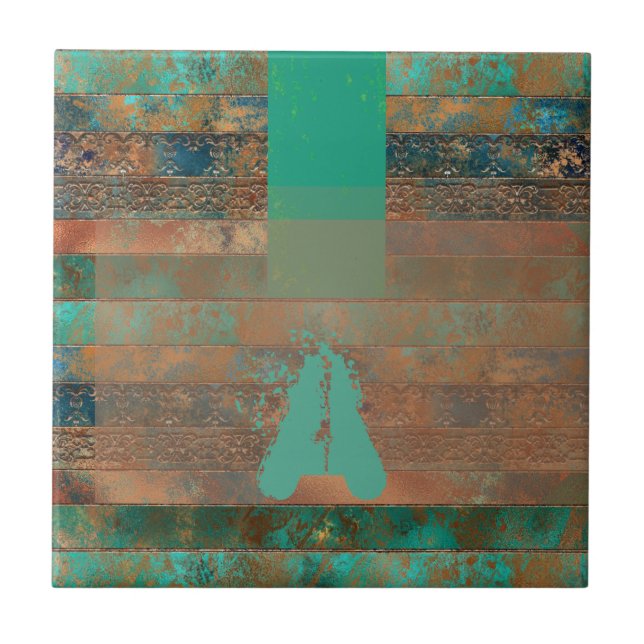 Azulejo Verde azulado marrón faux copper patina inspirado  (Frente)