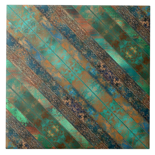 Azulejo Verde azulado marrón faux copper patina inspirado  (Frente)