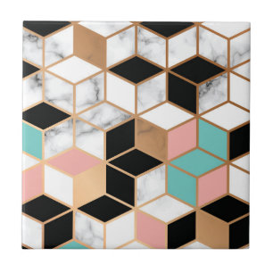 Azulejo Verde azulado patrón de cubo abstracto rosado en m