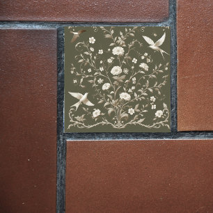 Azulejo verde botánico floral