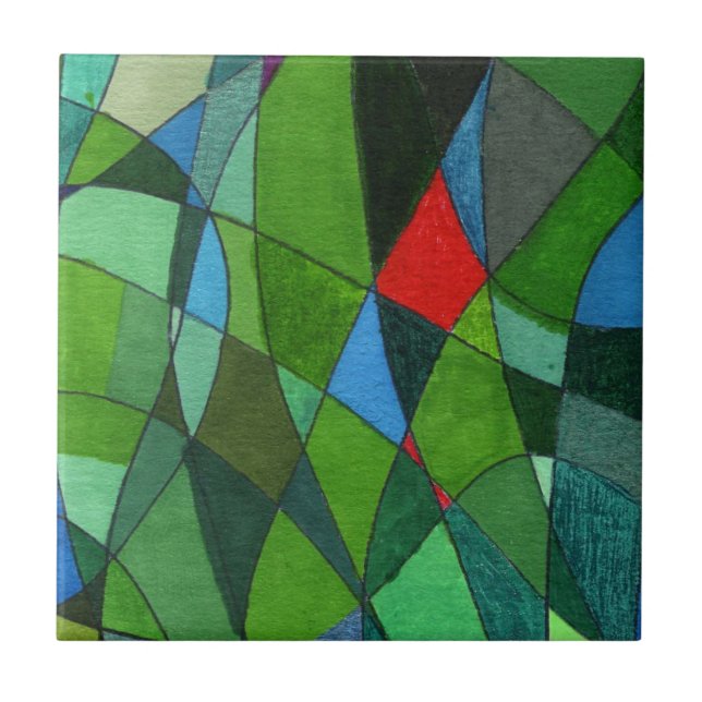 Azulejo Verde de forma libre con curvas suaves con acentos (Frente)