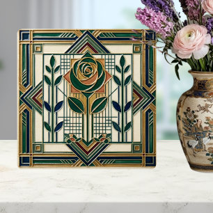 Azulejo Verde Esmeralda Geométrico de Rosa Art Déc