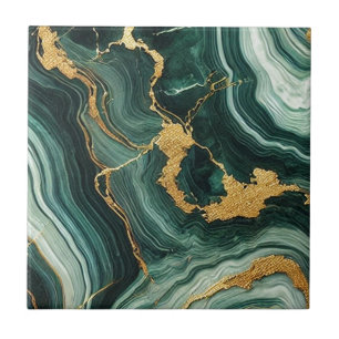 Azulejo Verde Esmeralda y Mármol con Estilo Dorado 