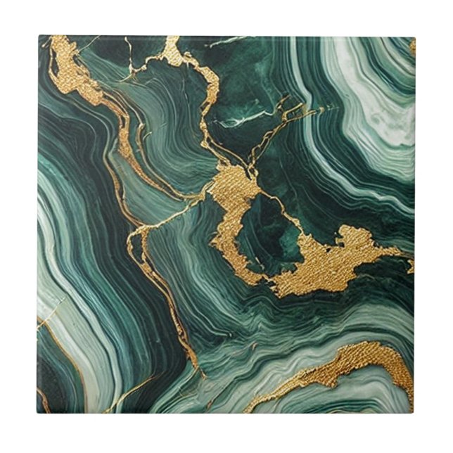 Azulejo Verde Esmeralda y Mármol con Estilo Dorado  (Frente)