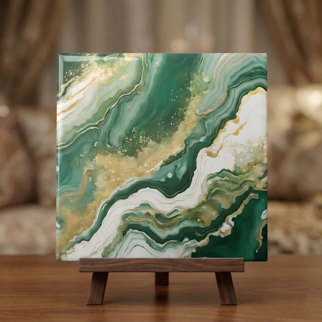 Azulejo Verde Esmeralda y Mármol Dorado Ágata Abstracto (Subido por el creador)