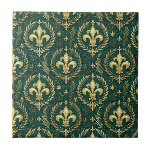 Azulejo Verde Esmeralda y Patrón de Damasco Real con Crest