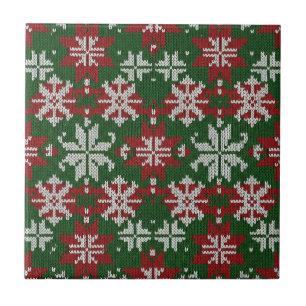 Azulejo Verde festivo rojo y blanco tejido nórdico