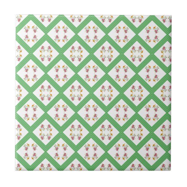 Azulejo Verde Floral a Rayas (Frente)