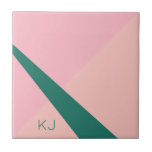 Azulejo Verde geométrico elegante del melocotón del rosa<br><div class="desc">Diseño geométrico moderno en rosa en colores pastel,  melocotón y verde.</div>