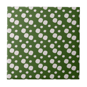Azulejo Verde Hoja con Puntos Rosados   
