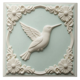 Azulejo Verde menta relieve falso Art Nouveau Colibrí 