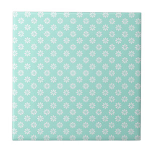 Azulejo Verde Menta y Margaritas Blancas Estampadas