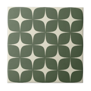 Azulejo Verde Oscuro y Marfil Moderno de Mediana Edad Vint