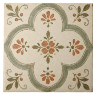 Azulejo Verde Salvia Floral Cuatrofoils Mediterráneo