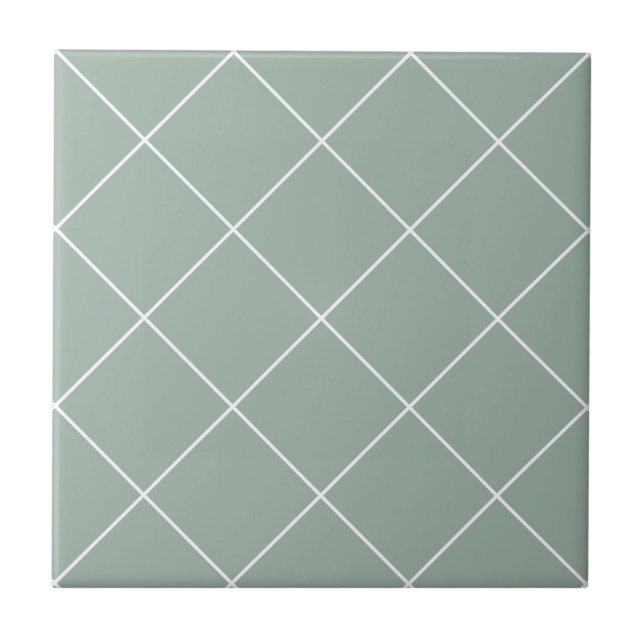 Azulejo Verde Salvia Moderno Grid Geométrico Simple (Frente)