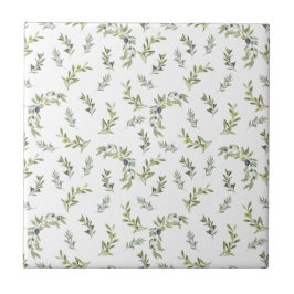 Azulejo Verde Salvia Patrón Chic de Acuarela Oliva