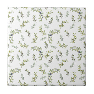 Azulejo Verde Salvia Patrón Chic de Acuarela Oliva