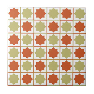 Azulejo Verde Salvia Retro y Patrón Geométrico Islámico Na