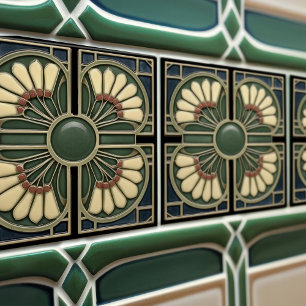 Azulejo Verde Trébol Estilo de Mitad de Siglo Abstracto