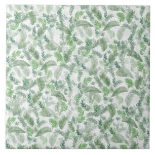 Azulejo Verde tropical moderno Foliage verde blanco