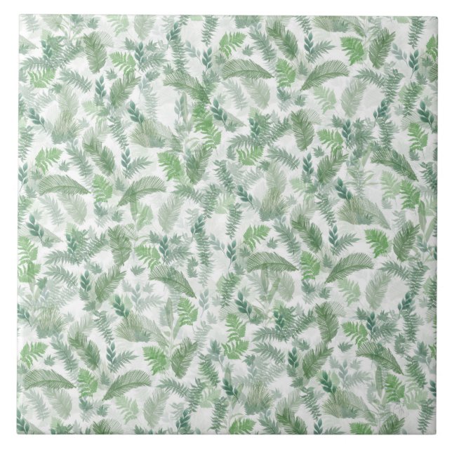 Azulejo Verde tropical moderno Foliage verde blanco (Frente)