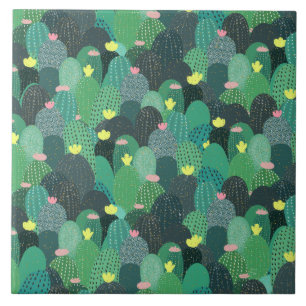 Azulejo Verde Verano Teal Cactus Diseño Adorable con punto