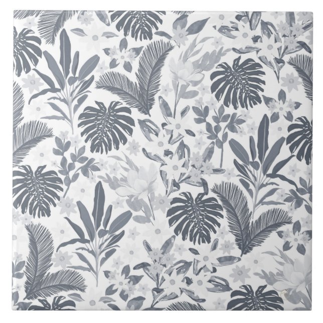 Azulejo Verdor floral gris tropical (Frente)